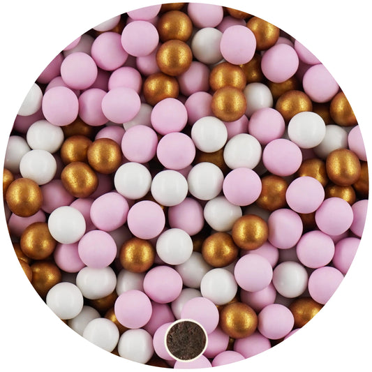 Mini Schokokugeln weiß-rosa-gold metallic 1 kg