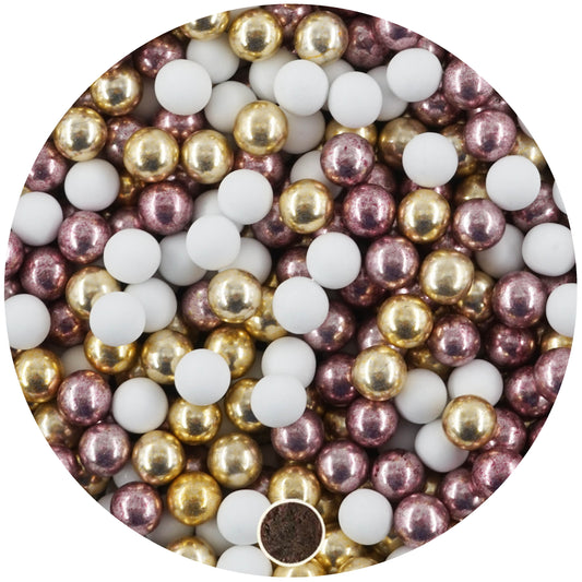 1kg Schokokugeln Mix mini weiss-gold-rosa metallic 1 cm