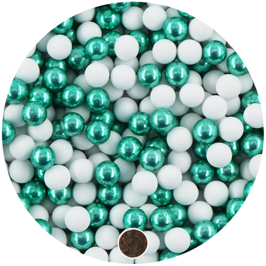1kg Schokokugeln Mix mini weiss-grün metallic 1 cm