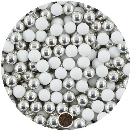1kg Schokokugeln Mix mini weiss-silber metallic 1 cm