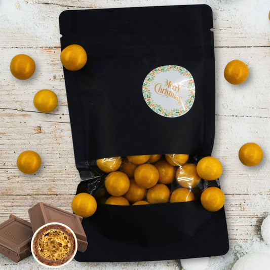 EinsSein Geschenk Weihnachten mit Crispy Schokokugeln gold | Süßigkeiten Weihnachten 100g | Nikolaus Geschenk | Kleinigkeiten für Kollegen Freunde Nachbarn | Schokolade zum Advent