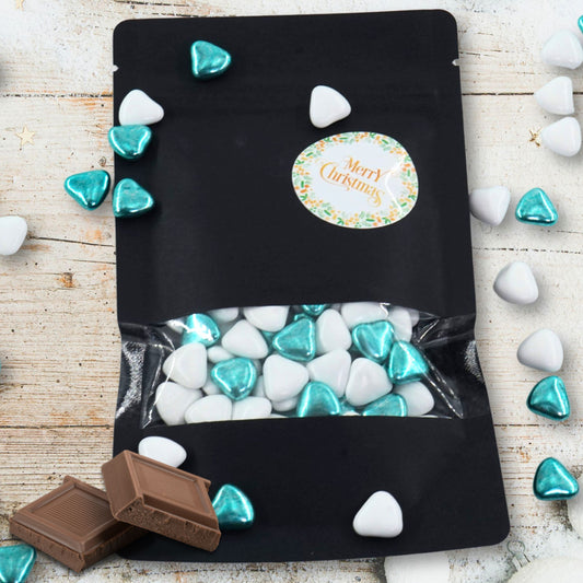 EinsSein Geschenk Weihnachten mit Schokoherzen weiss-grün | Süßigkeiten Weihnachten 100g | Nikolaus Geschenk | Kleinigkeiten für Kollegen Freunde Nachbarn | Schokolade zum Advent