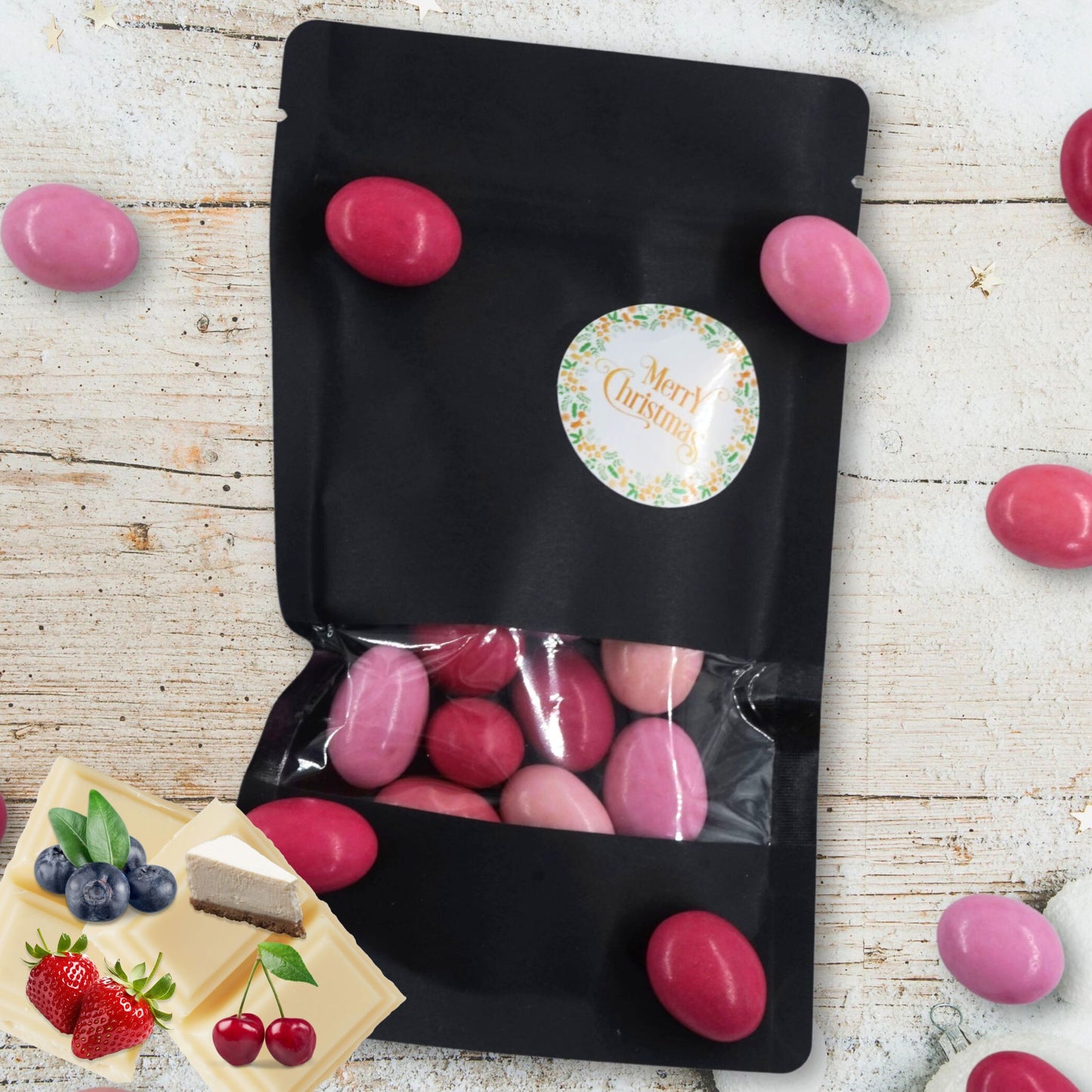 EinsSein Geschenk Weihnachten mit Schokomandeln rosa | Süßigkeiten Weihnachten 100g | Nikolaus Geschenk | Kleinigkeiten für Kollegen Freunde Nachbarn | Schokolade zum Advent