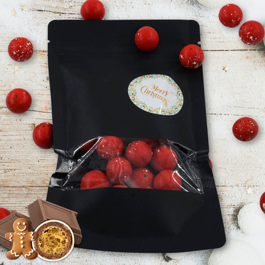 EinsSein Geschenk Weihnachten mit Crispy Weihnachtskugeln rot-grün-weiss | Süßigkeiten Weihnachten 100g | Nikolaus Geschenk | Kleinigkeiten für Kollegen Freunde Nachbarn | Schokolade zum Advent