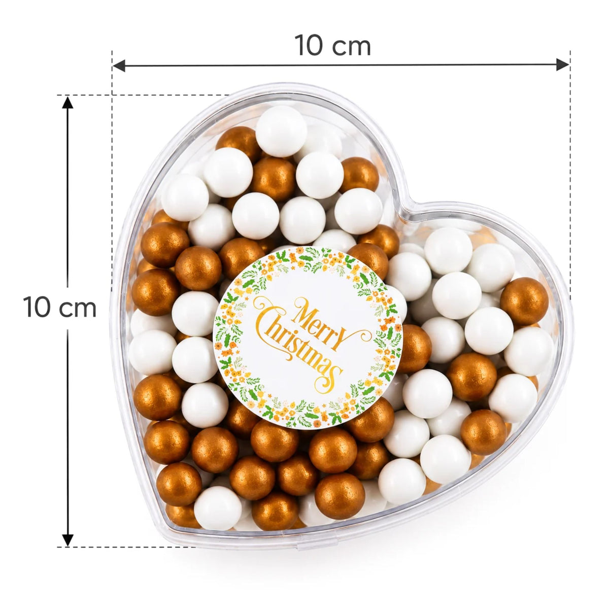 Geschenkherz Weihnachten weiß-gold „Merry Christmas“ mit Schokolade – Seitenansicht
