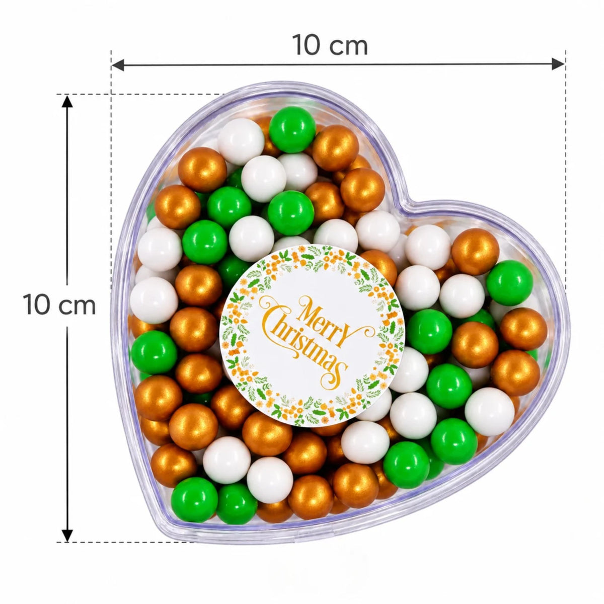 Geschenkherz Weihnachten weiß-gold-grün „Merry Christmas“ mit Schokolade – Seitenansicht