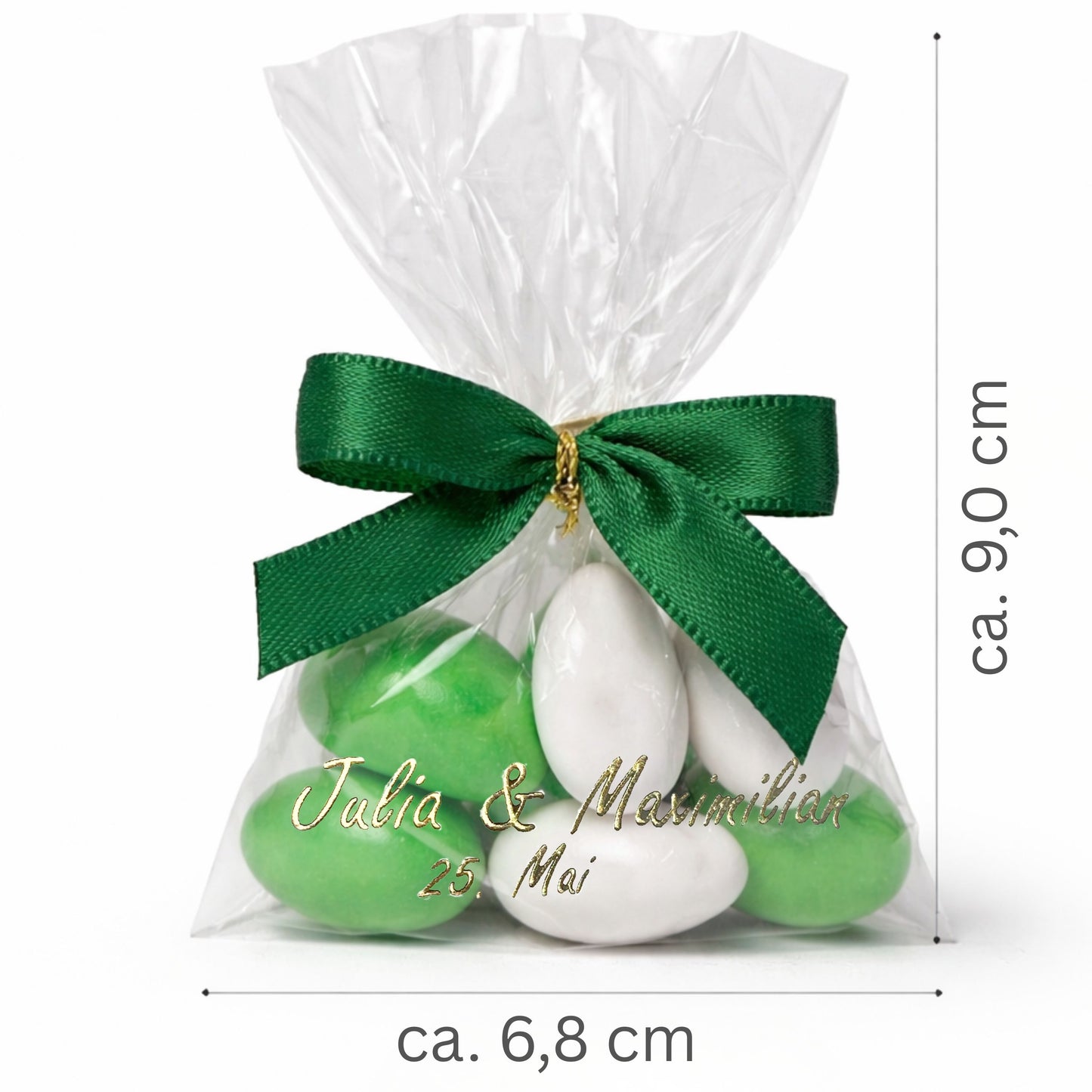 5 personalisierte Gastgeschenke mit weiß & grün Zuckermandeln – Perfekt für Hochzeit, Taufe & Babyshower