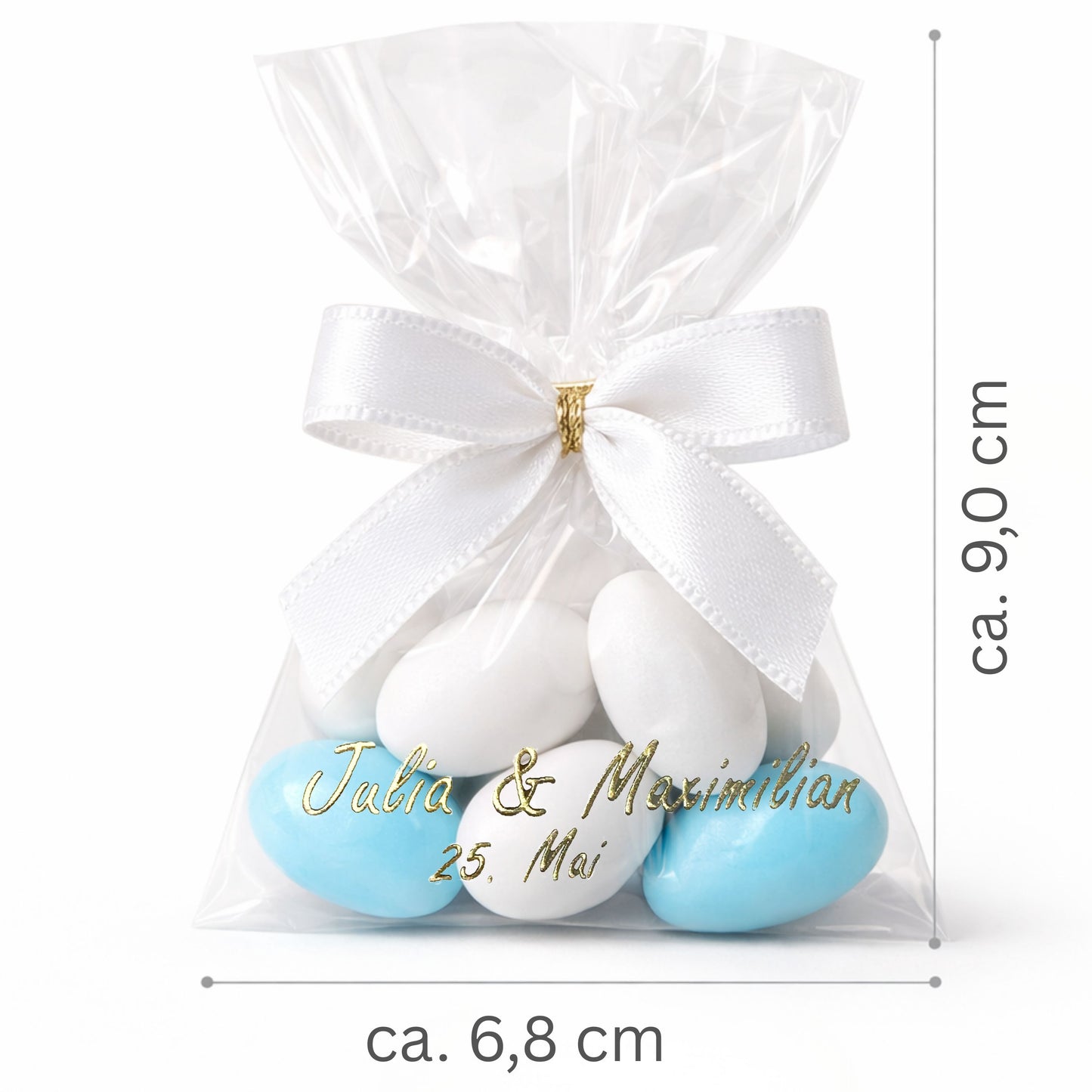 5x personalisierte Gastgeschenke mit weiß & hellblau Zuckermandeln – Perfekt für Hochzeit, Taufe & Babyshower