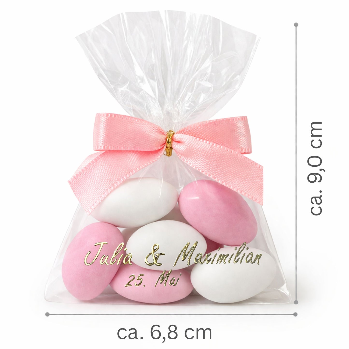 5 personalisierte Gastgeschenke mit weiß & rosa Zuckermandeln – Perfekt für Hochzeit, Taufe & Babyshower