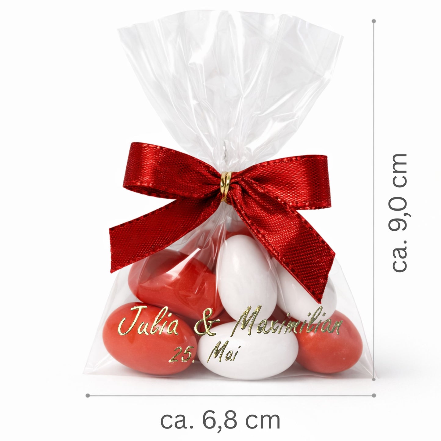 5 personalisierte Gastgeschenke mit weiß & rot Zuckermandeln – Perfekt für Hochzeit, Taufe & Babyshower
