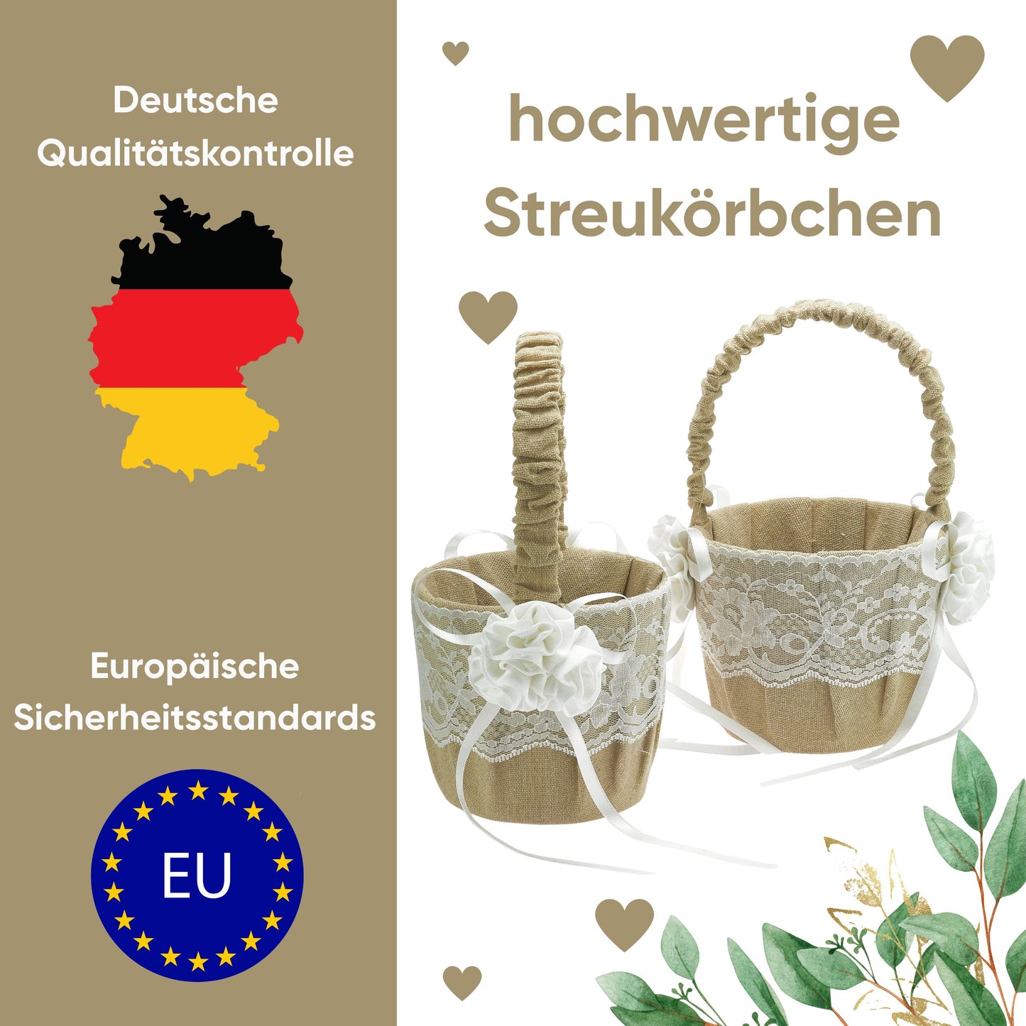 Streukörbchen Hochzeit Jute Flower Beige – 2er Set Blumenkörbchen Vintage