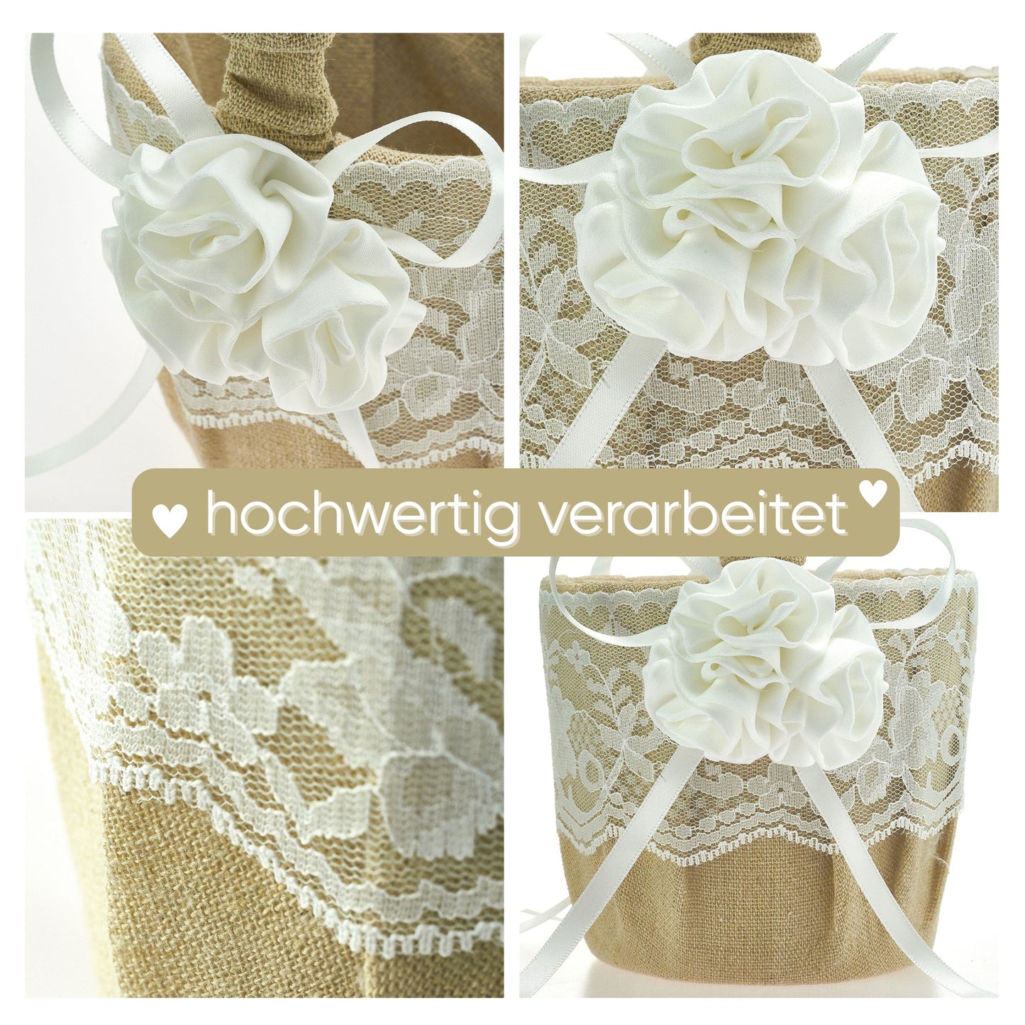 Streukörbchen Hochzeit Jute Flower Beige – 2er Set Blumenkörbchen Vintage