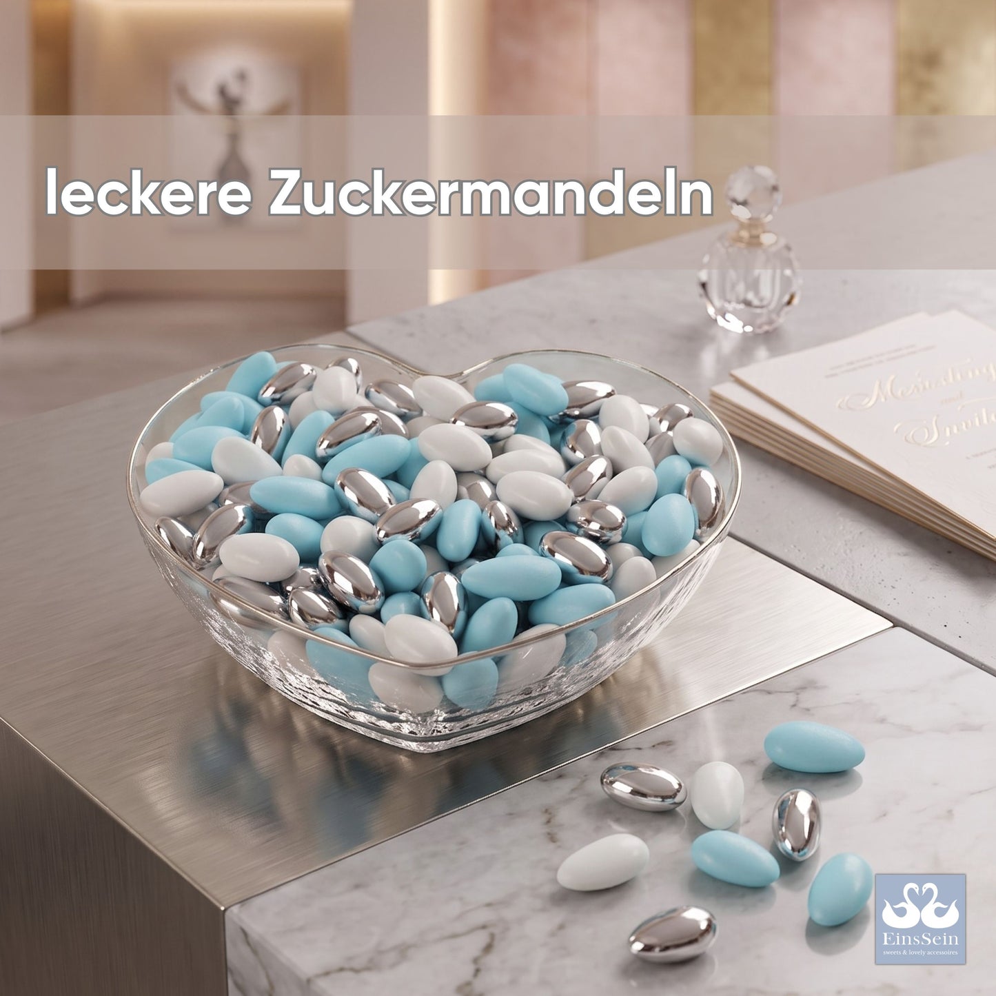 1kg Hochzeitsmandeln Conchiglia Mix weiss-hellblau-silber glanz
