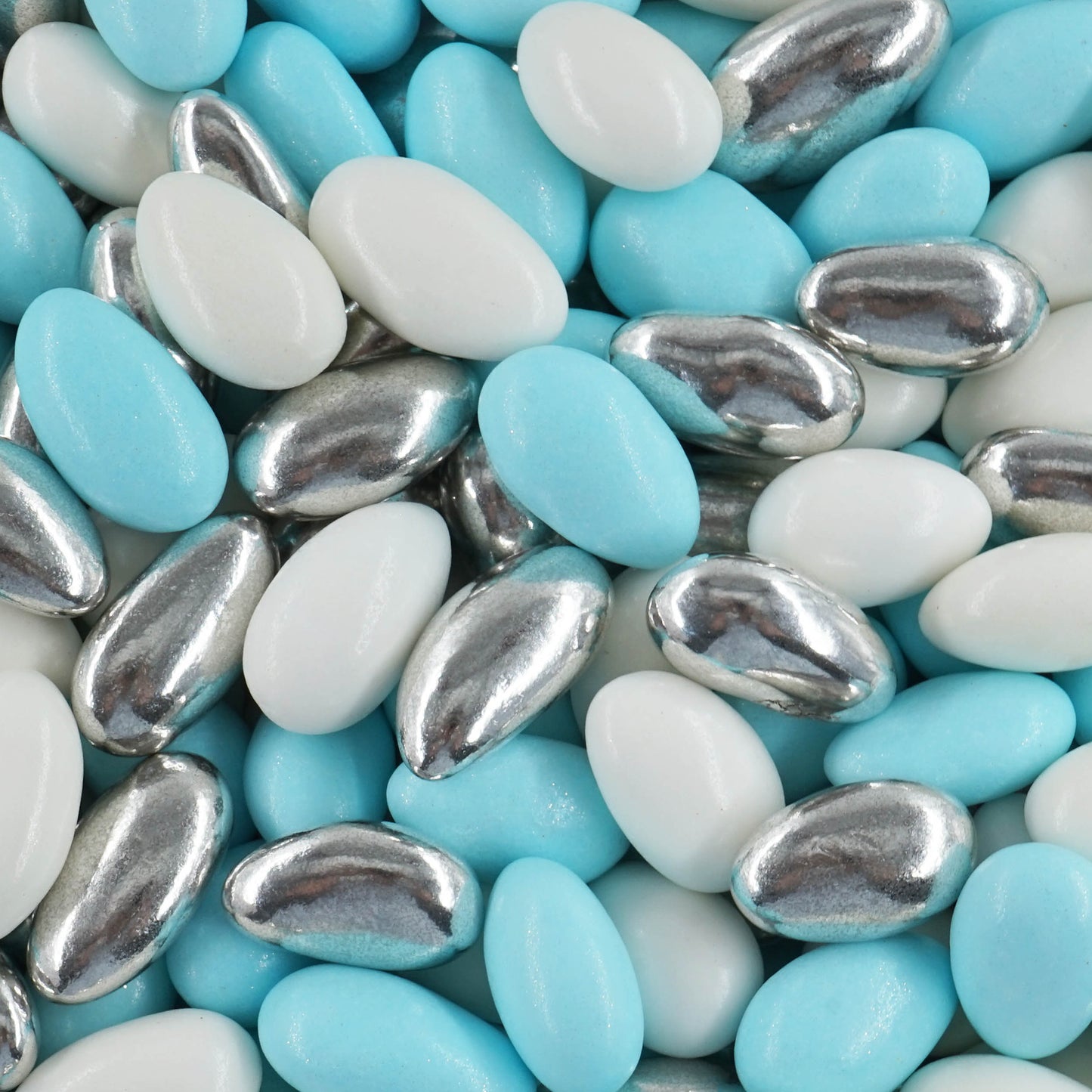 1kg Hochzeitsmandeln Conchiglia Mix weiss-hellblau-silber glanz