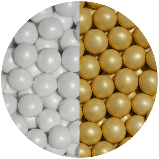 0,7kg Crispy Schokoperlen Mix large weiss-gold pearl