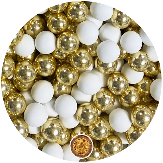0,7kg Crispy Schokoperlen Mix large weiss-gold glanz