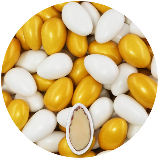 1kg Hochzeitsmandeln Conchiglia Mix weiss-gold metallic matt