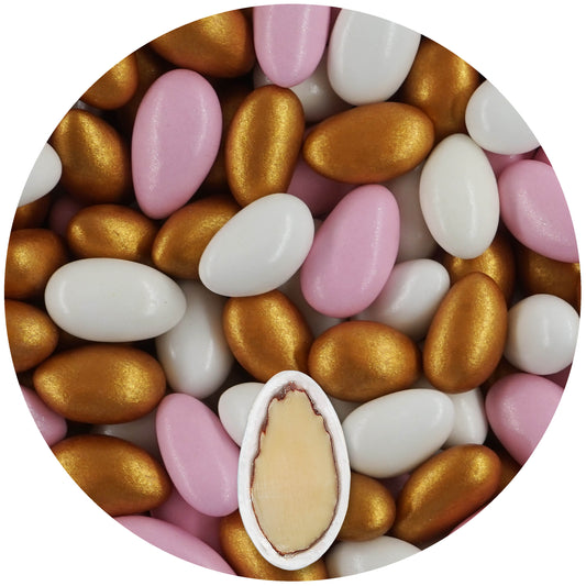 1kg Hochzeitsmandeln Conchiglia Mix weiss-rosa-gold