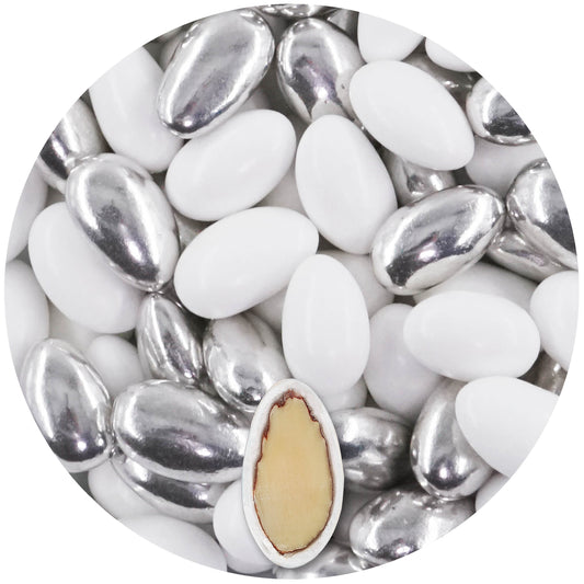 1kg Hochzeitsmandeln Conchiglia Mix weiss-silber metallic matt