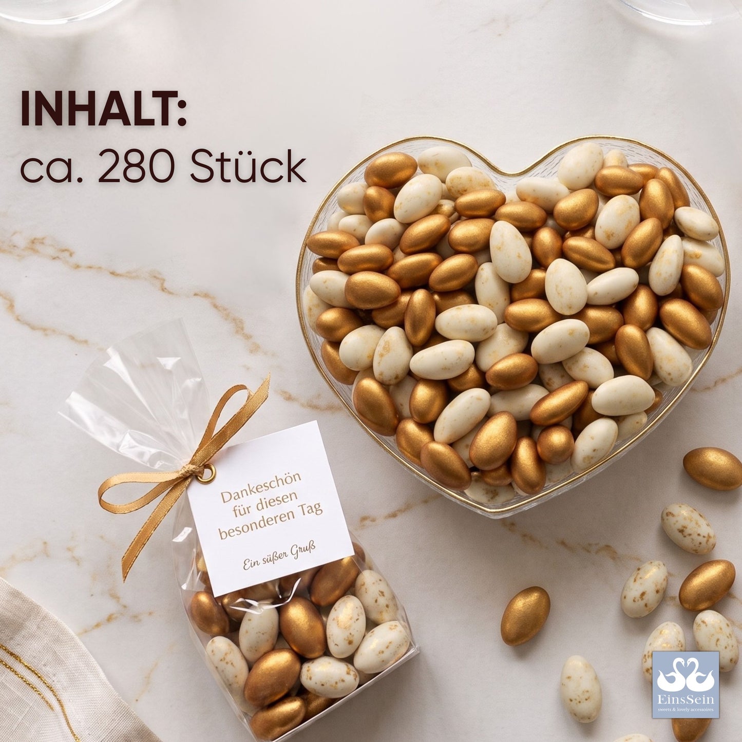1kg Hochzeitsmandeln Conchiglia Secco Mix creme & gold