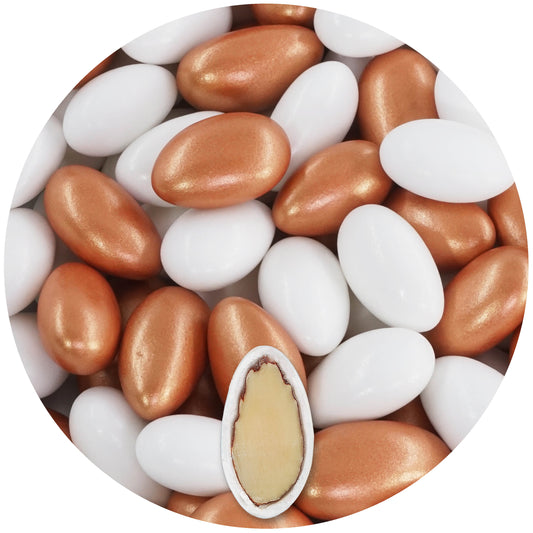 1kg Hochzeitsmandeln Conchiglia Mix weiss-bronzegold metalic matt