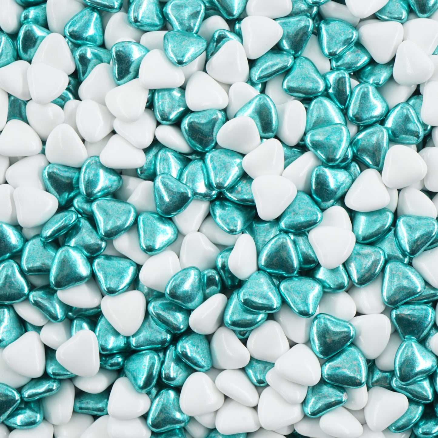 1kg Schokoherzen Dragees Herz Mix small weiss-grün metallic glanz