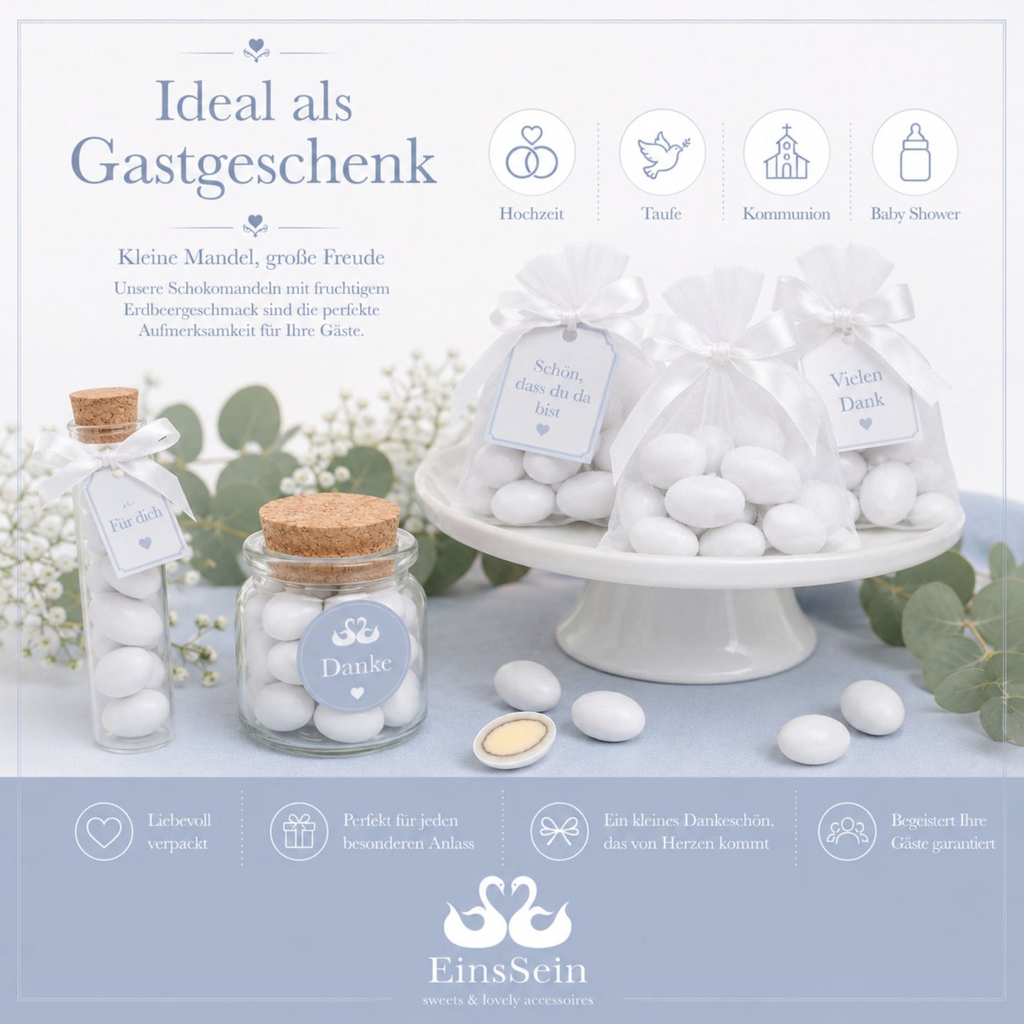 1kg Schokomandeln Erdbeere weiss matt