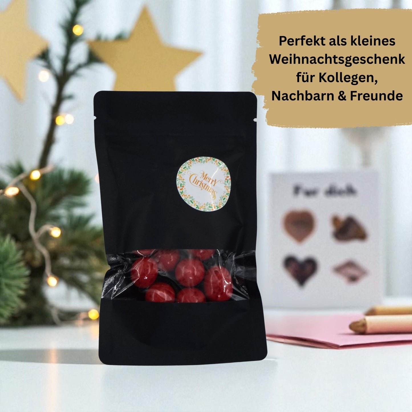 EinsSein Geschenk Weihnachten mit Schokokugeln rot | Süßigkeiten Weihnachten 100g | Nikolaus Geschenk | Kleinigkeiten für Kollegen Freunde Nachbarn | Schokolade zum Advent | Weihnachtsschokolade