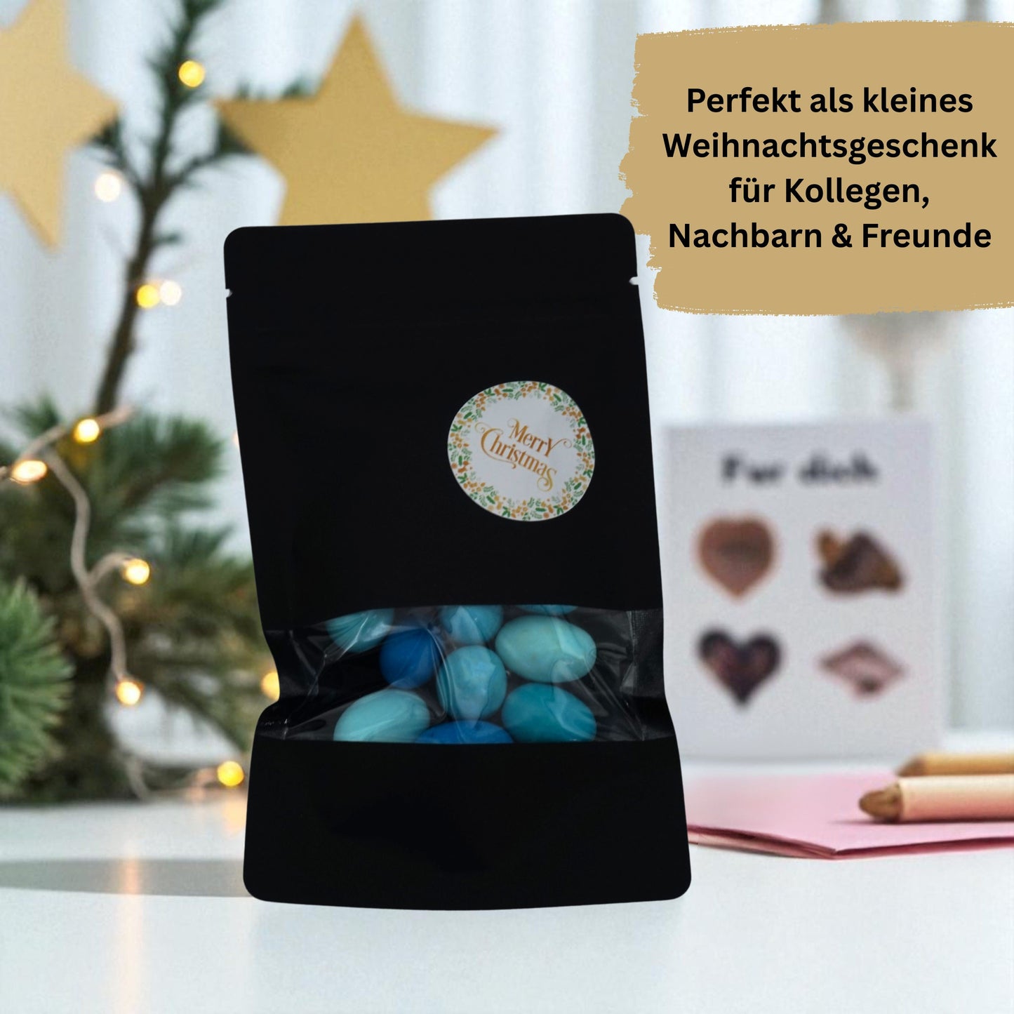 EinsSein Geschenk Weihnachten mit Schokomandeln blau | Süßigkeiten Weihnachten 100g | Nikolaus Geschenk | Kleinigkeiten für Kollegen Freunde Nachbarn | Schokolade zum Advent