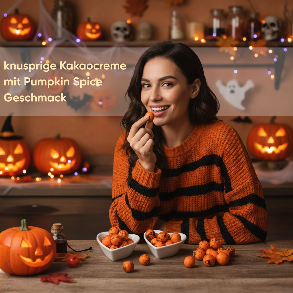 Knusprige Crispy Schokokugeln in Orange und Schwarz für Halloween