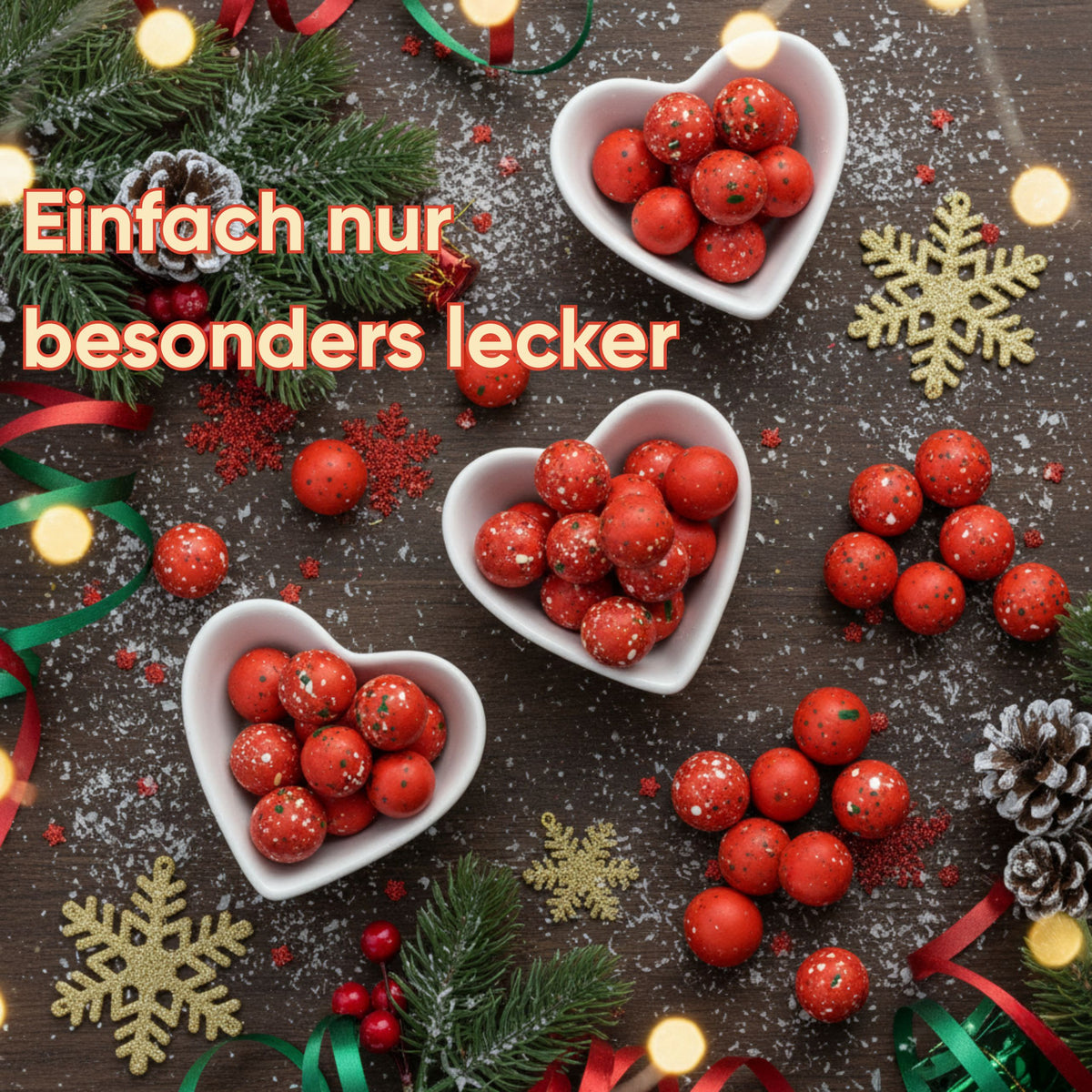 5 Weihnachts-Gastgeschenke rot-grün-weiß mit Crispykugeln Lebkuchen – Verpackung