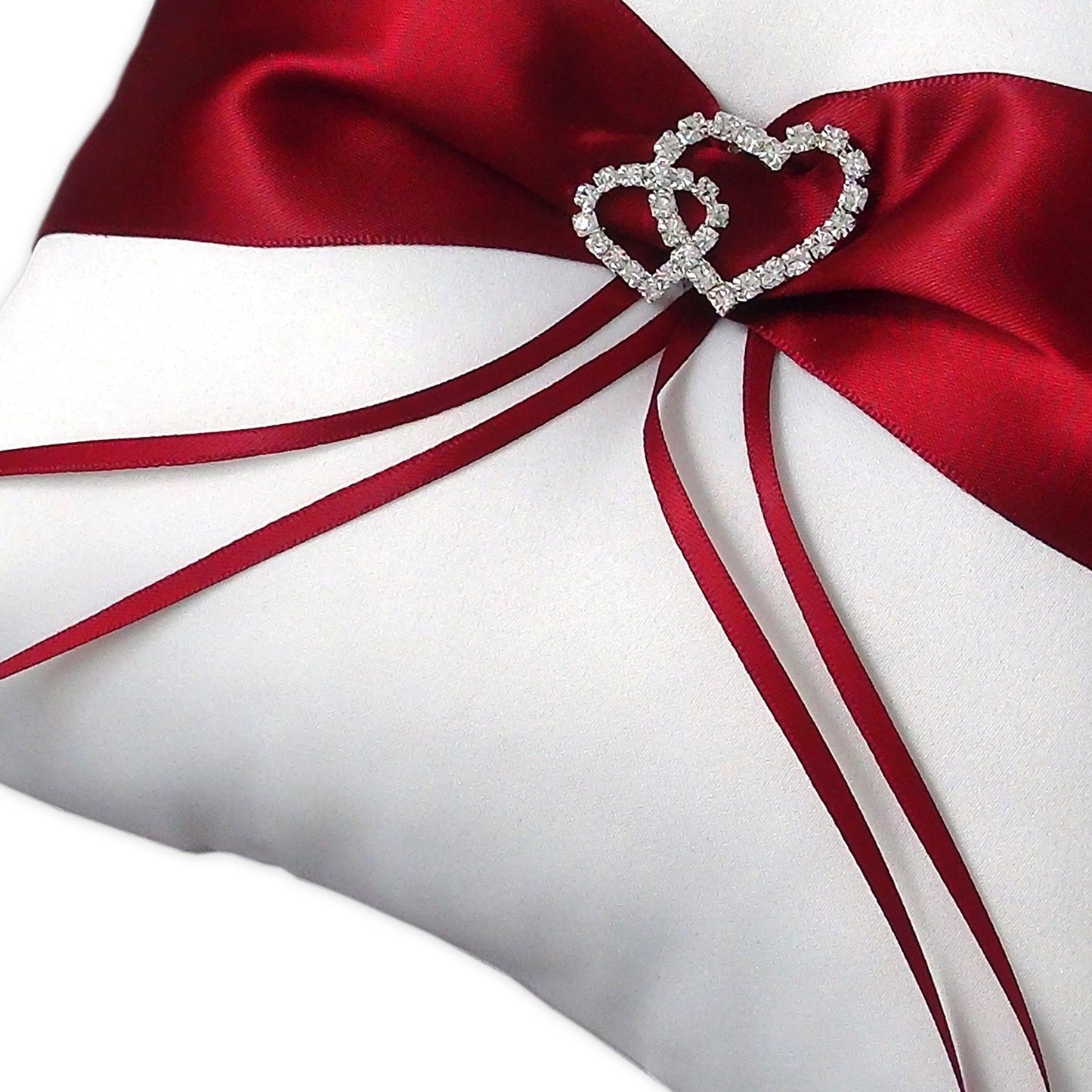 Ringkissen Parentesi Amore Rot Weiß 20x20 cm mit Strassherzen & Schleife – Trauringkissen Hochzeit Elegant