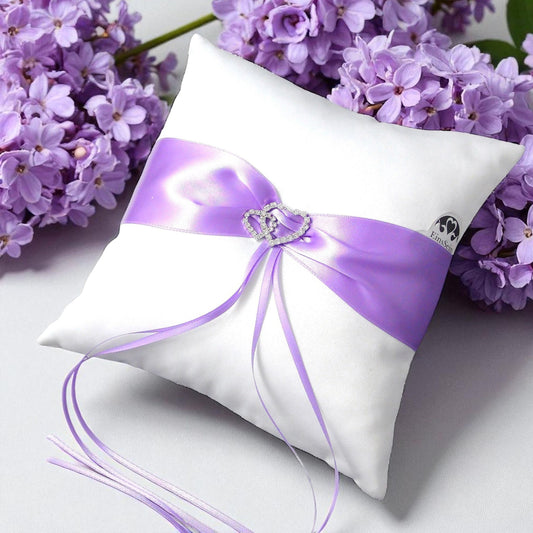 Ringkissen Parentesi Amore Flieder Weiß 20x20 cm mit Strassherzen & Schleife – Trauringkissen Hochzeit Romantisch