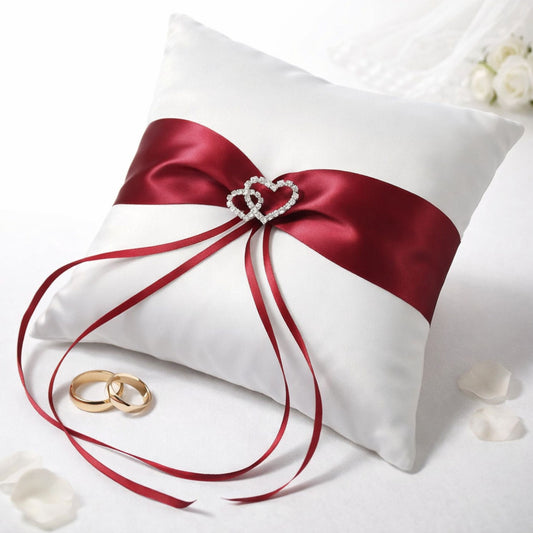 Ringkissen Parentesi Amore Rot Weiß 20x20 cm mit Strassherzen & Schleife – Trauringkissen Hochzeit Elegant