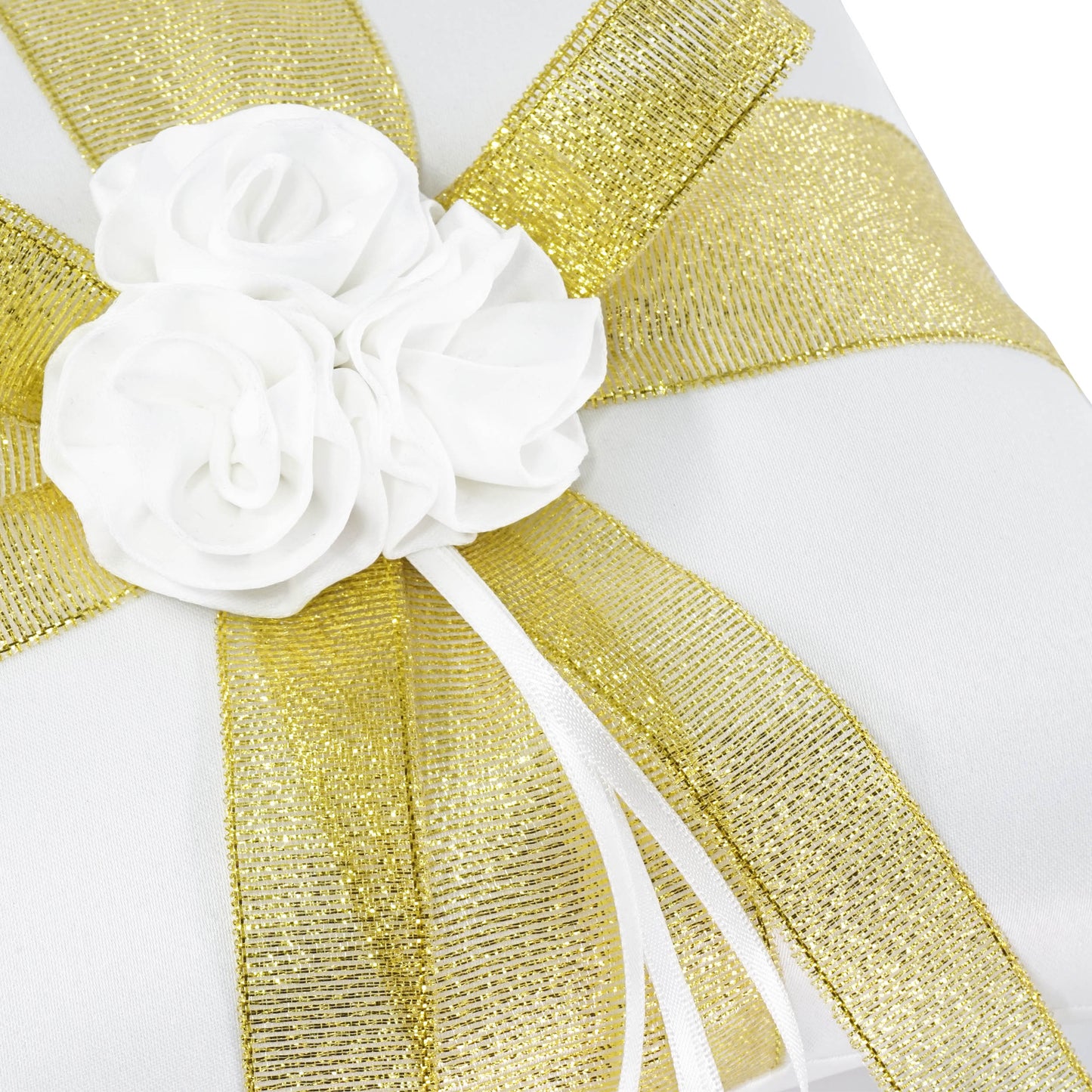 Ringkissen Ivory Gold 20x20 cm mit Spitze & Blume – Trauringkissen Hochzeit Elegant