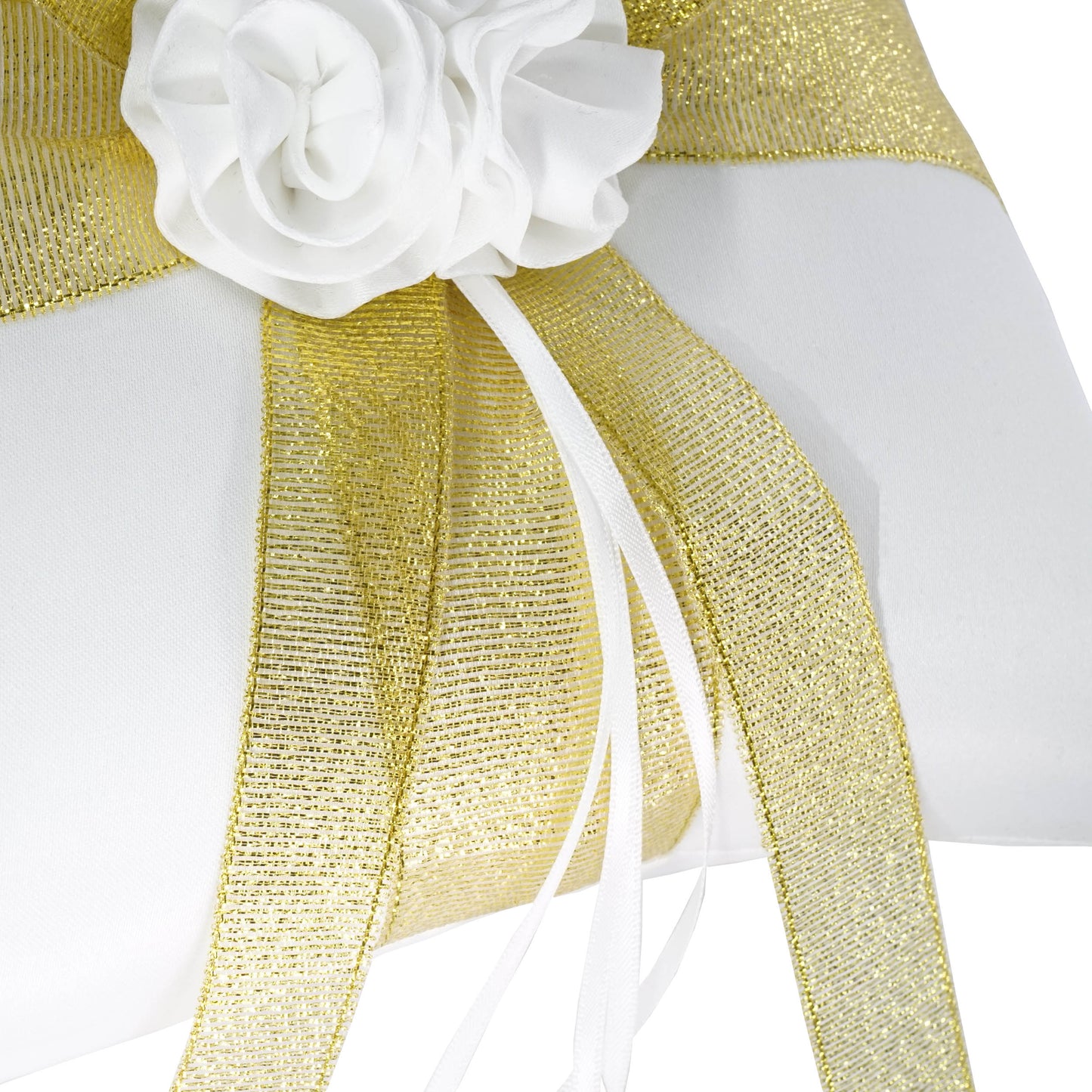 Ringkissen Ivory Gold 20x20 cm mit Spitze & Blume – Trauringkissen Hochzeit Elegant