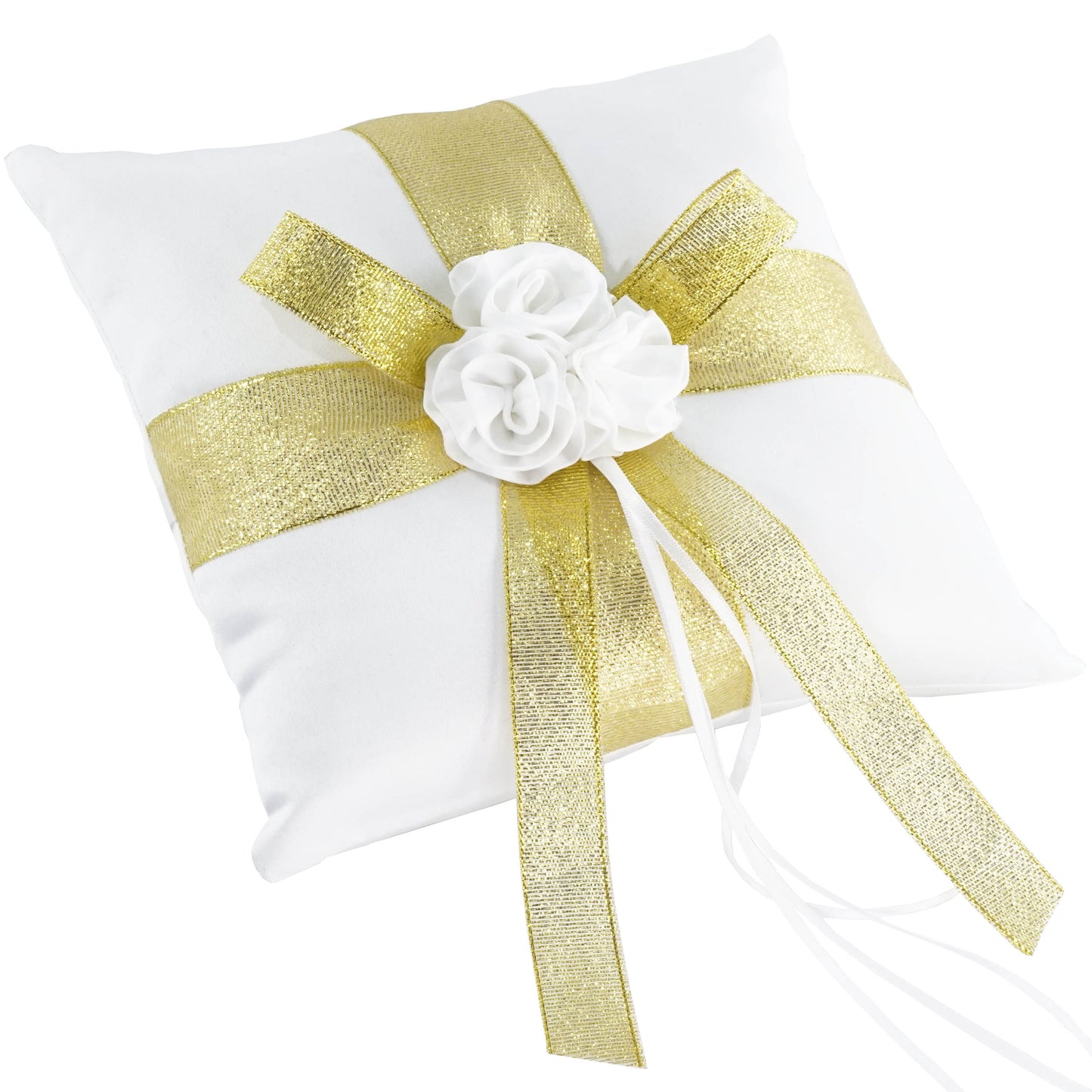 Ringkissen Ivory Gold 20x20 cm mit Spitze & Blume – Trauringkissen Hochzeit Elegant
