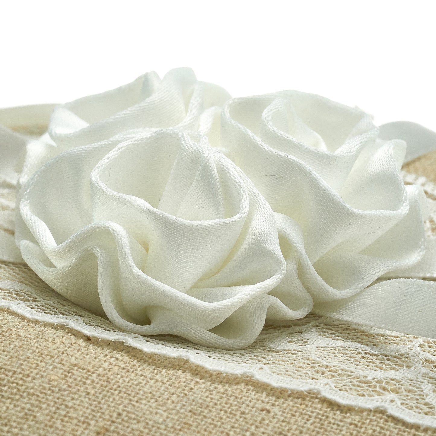 Ringkissen Jute Vintage 20x20 cm mit Spitze & Blume – Trauringkissen Hochzeit Beige