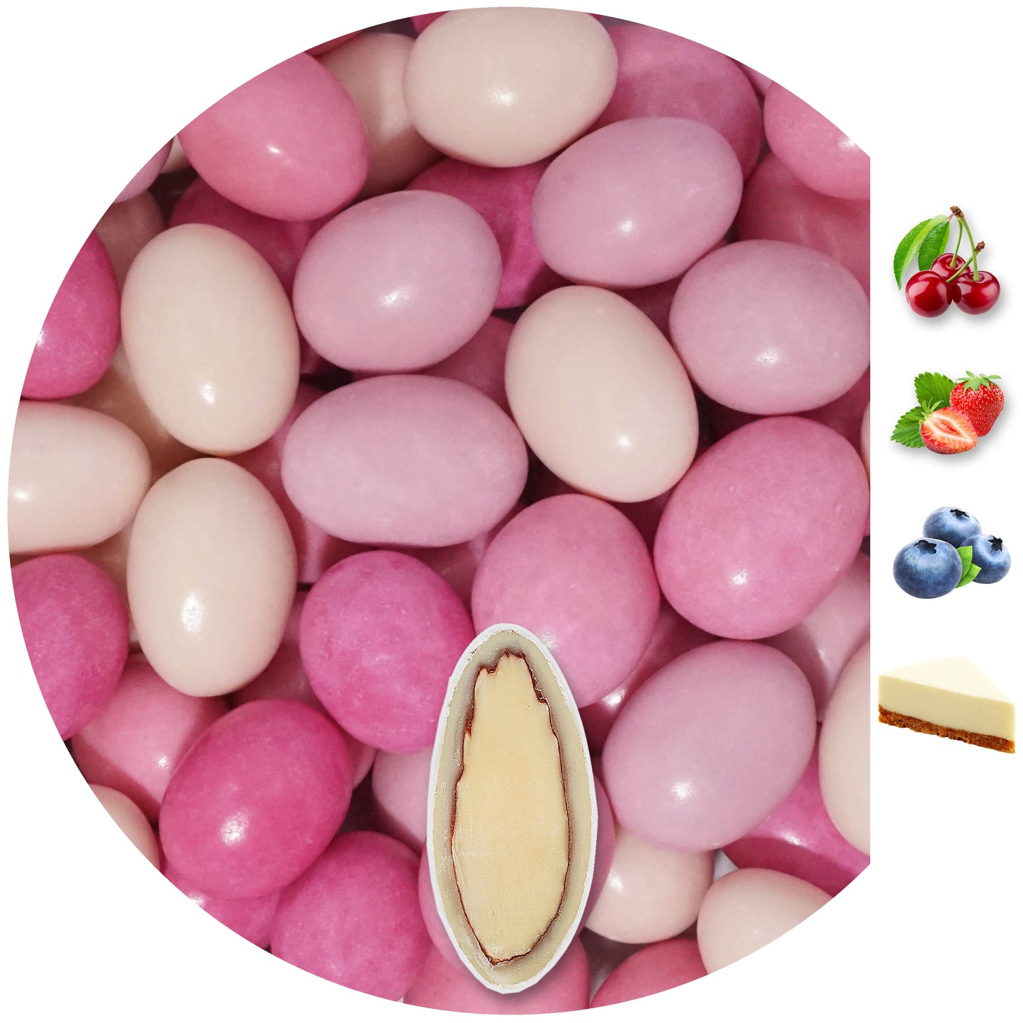 1kg Schokomandeln Geschmacksmix rosa-pink glanz