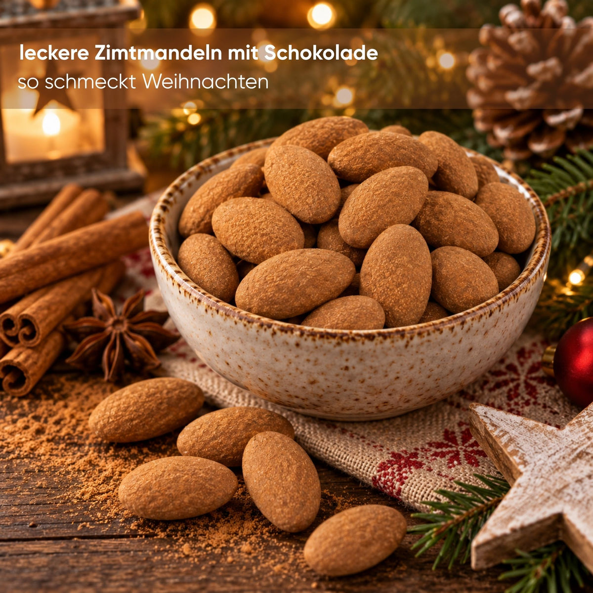 Zimtmandeln in Vollmilchschokolade 400 g für Weihnachten – Detailansicht