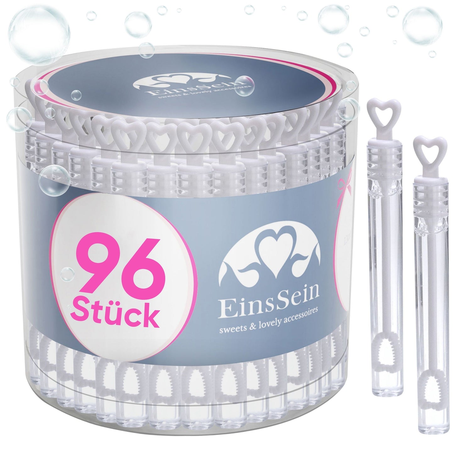 96x Seifenblasen Hochzeit Herzgläschen Box weiss