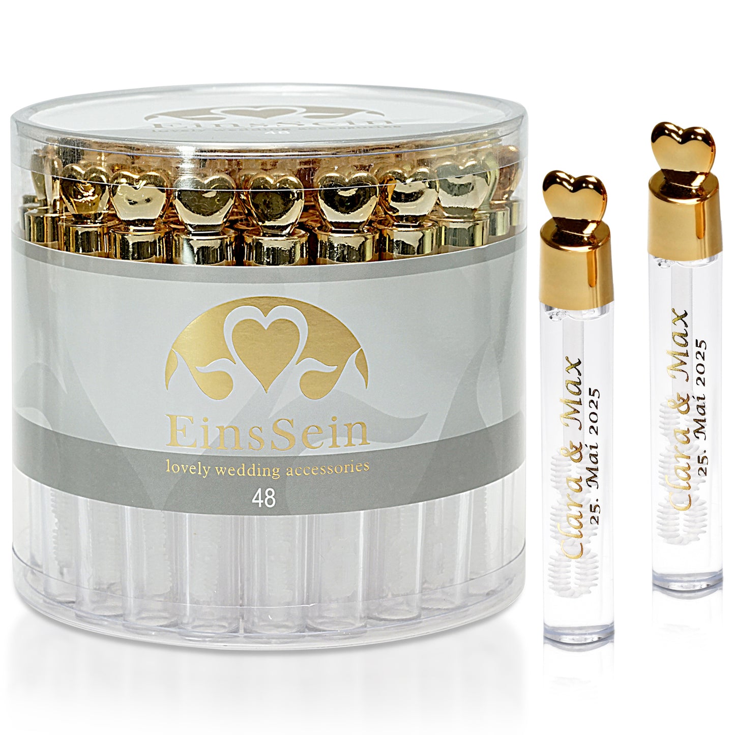48 Seifenblasen Hochzeit Lovegläschen gold mit 48 Aufkleber personalisiert