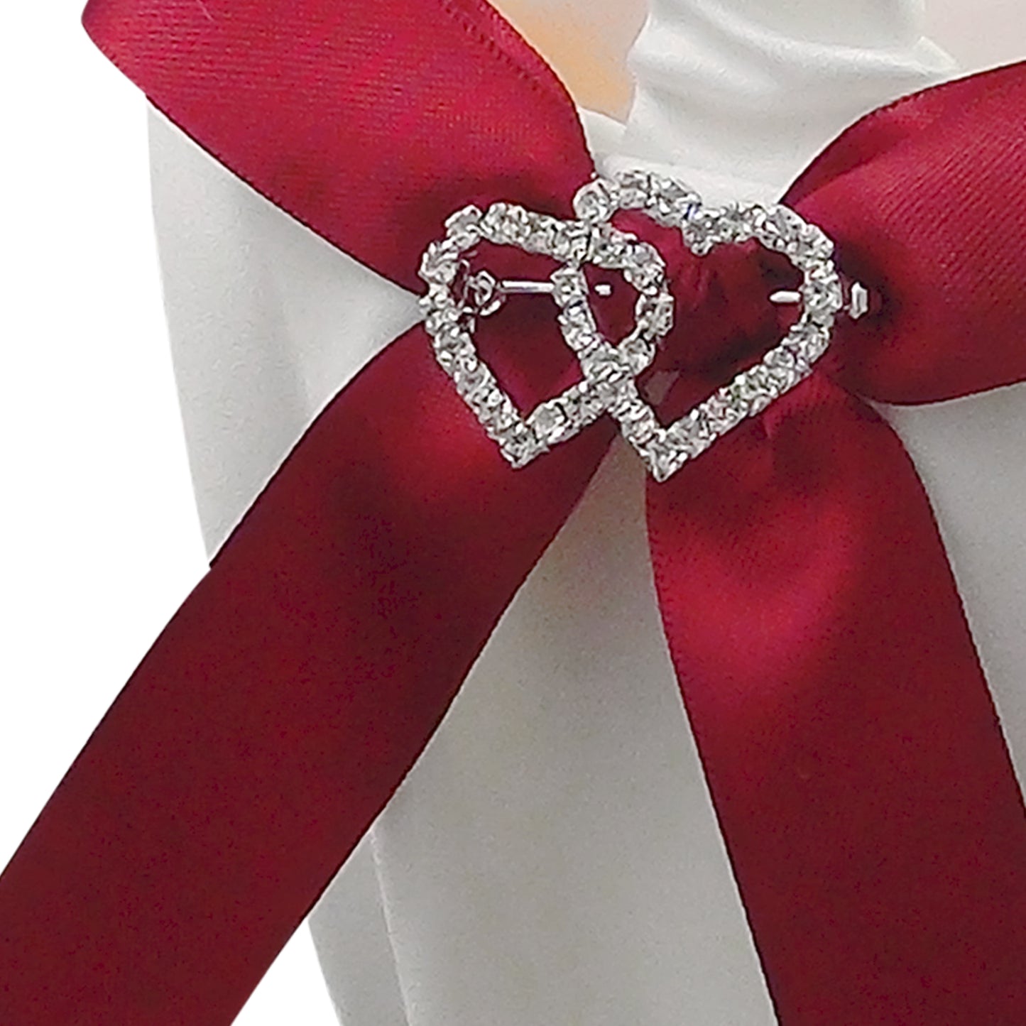 Hochzeits Set Amore Ringkissen 20x20 cm + 2 Streukörbchen Rot Weiß mit Strassherzen – Trauringkissen Set