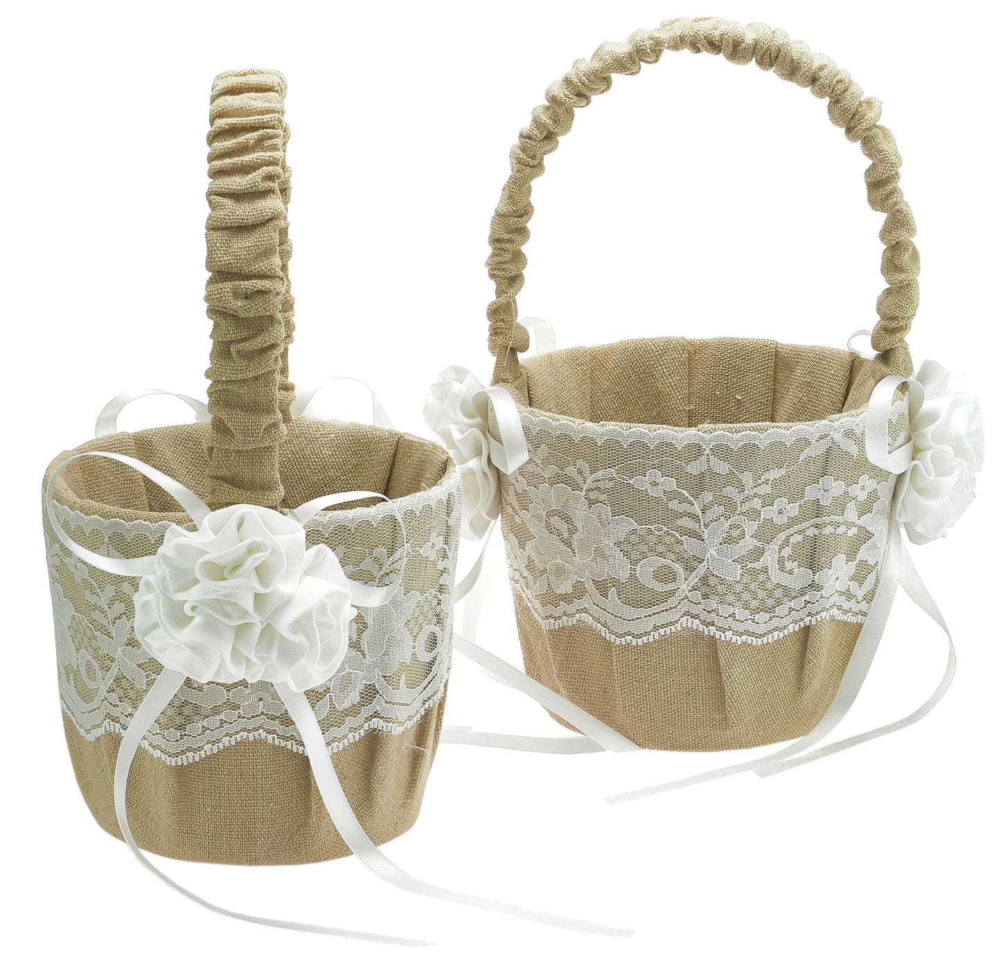 Streukörbchen Hochzeit Jute Flower Beige – 2er Set Blumenkörbchen Vintage