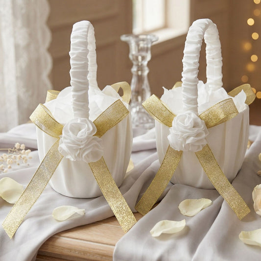 Streukörbchen Hochzeit Golden Flower Creme – 2er Set Blumenkörbchen