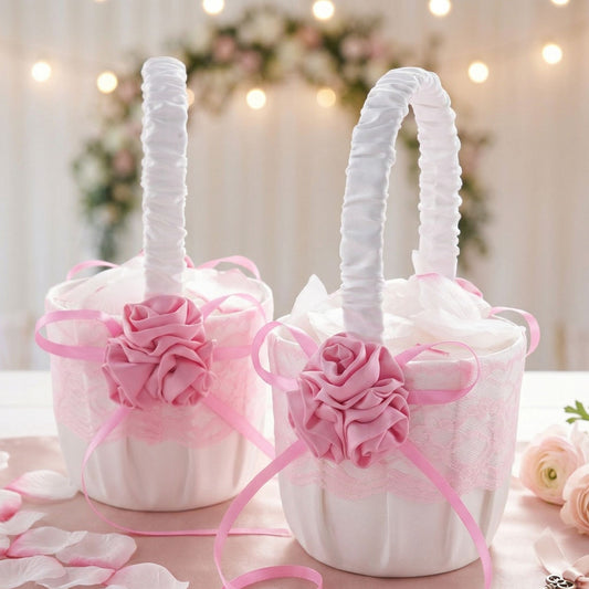 Streukörbchen Hochzeit Flower Rosé – 2er Set Blumenkörbchen Rosa