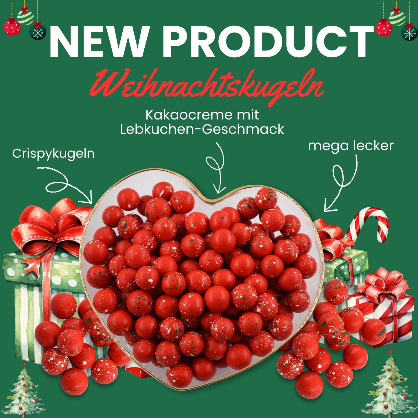0,35kg Süßigkeiten Weihnachten Crispy Schokokugeln rot-grün-weiss