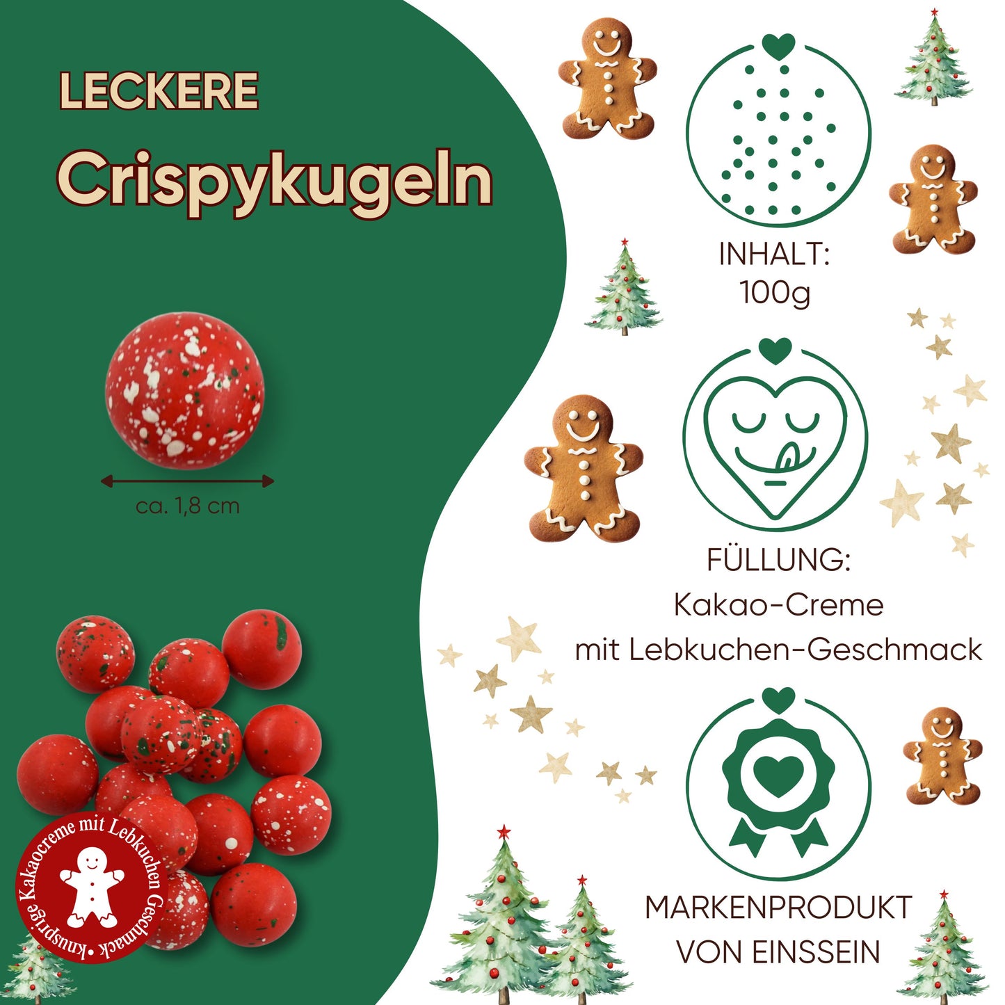 0,1kg Süßigkeiten Weihnachten Crispy Schokokugeln rot-grün-weiss
