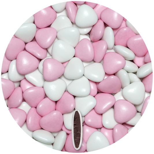 1kg Schokoherzen Dragees Mix medium weiss-rosa glanz