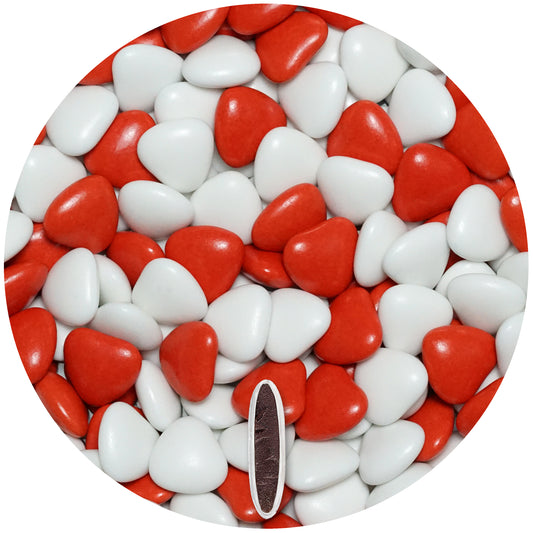 1kg Schokoherzen Dragees Mix medium weiss-rot glanz